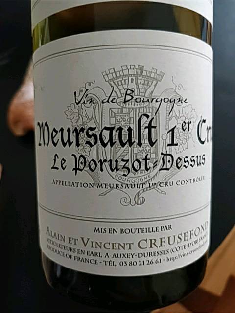2022 ムルソー 1級 Alain et Vincent Creusefond Alain et Vincent Creusefond Meursault 1er Cru 'Le Poruzot-Dessus