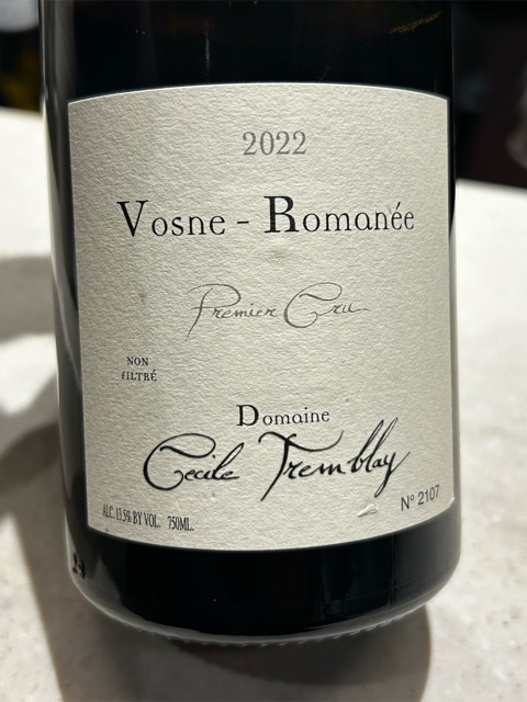 B*t様 Cecile Tremblay 2022 ヴォーヌロマネ プルミエクリ