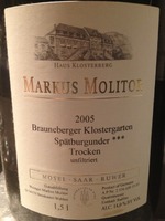 Markus Molitor Brauneberger Klostergarten Spätburgunder Trocken Unfiltriert