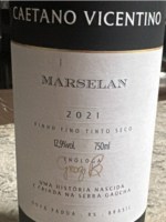 Vinho Caetano Vicentino Tinto Seco Brasil Marselan 2021 750ml