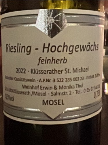Weingut Erwin & Monika Thul Klüsserather St. Michael Riesling ...