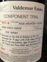 Valdemar Estates Component Trial Blue Mountain Vineyard Syrah