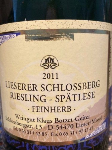 Klaus Botzet-Geiter Lieserer Schlossberg Riesling Spätlese Feinherb ...